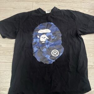 Bape Black Tee with Blue Camo Ape Head